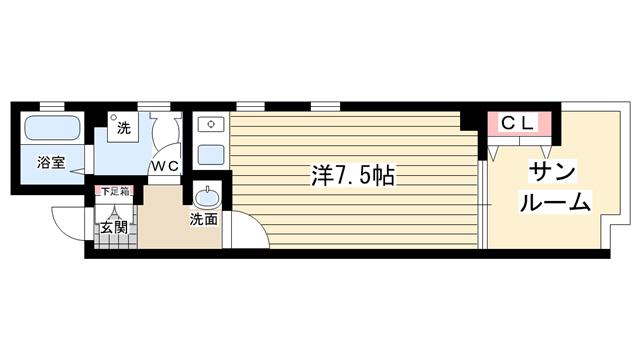 ピア門戸(1DK/2階)の間取り写真