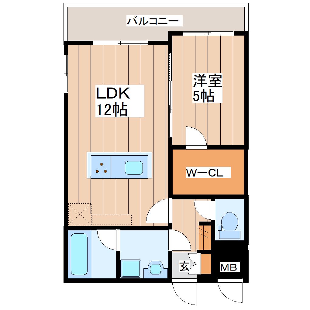 LUANA AIR RESIDENCE五橋(1LDK/1階)の間取り写真