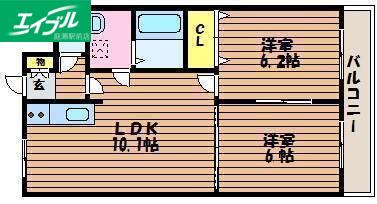 ホワイトストーン白石(2LDK/5階)の間取り写真