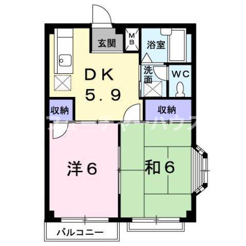 エルディム岡崎(2DK/1階)の間取り写真