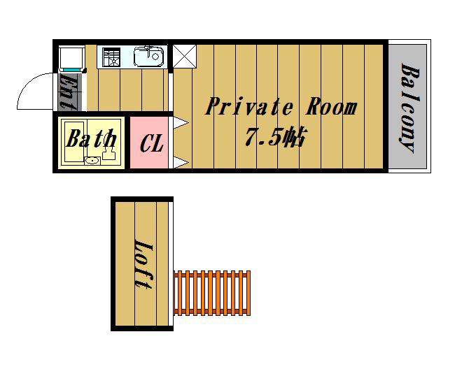 エステートピア汐ノ宮(ワンルーム/2階)の間取り写真