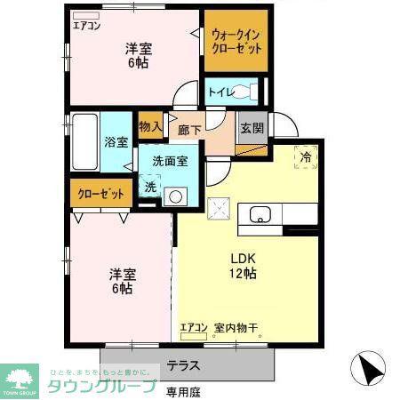 リビングタウンほたる野E(2LDK/1階)の間取り写真