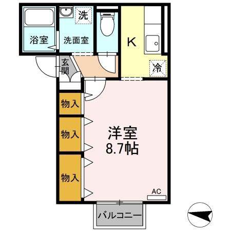 ヴィラージュ輝B(1K/2階)の間取り写真
