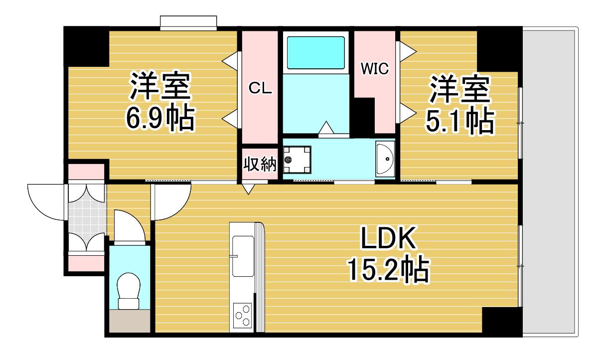 グランシャルール京町(2LDK/4階)の間取り写真
