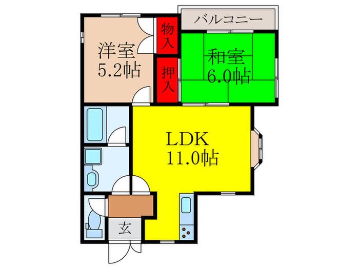 ストークハイツ旭丘(2LDK/1階)の間取り写真