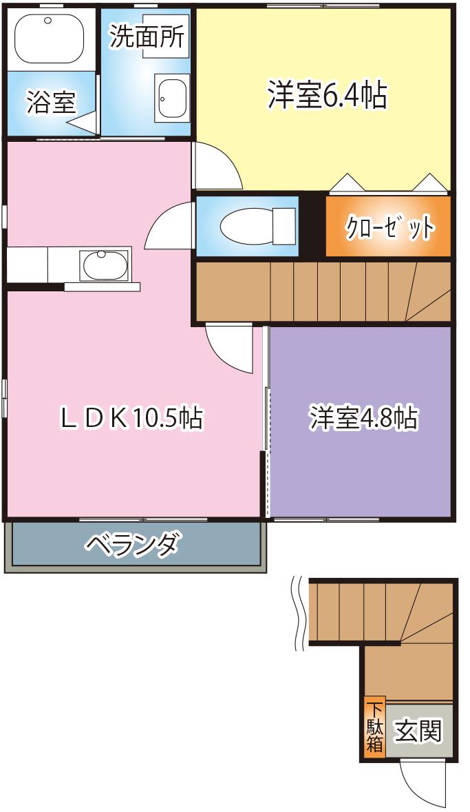 グランドソレイユD(2LDK/2階)の間取り写真