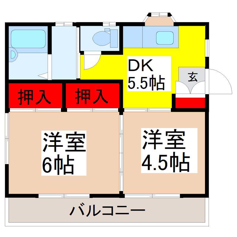 レジデンスフォー(2DK/1階)の間取り写真