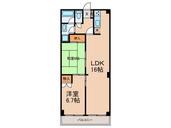 メナージュ徳川(2LDK/5階)の間取り写真