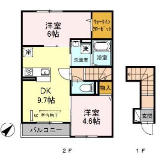 エトワール西大宮(2DK/2階)の間取り写真