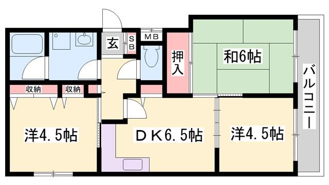 アルコ・ラ・カーサ姫路土山(3DK/4階)の間取り写真
