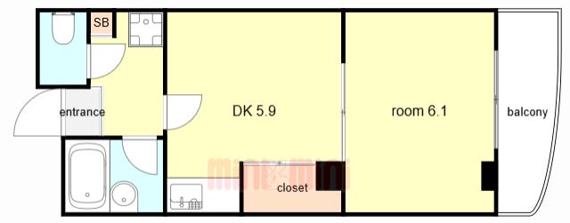 リバティ堀内(1DK/2階)の間取り写真