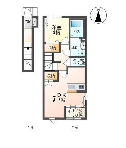 アーバンハイツ南原(1LDK/2階)の間取り写真