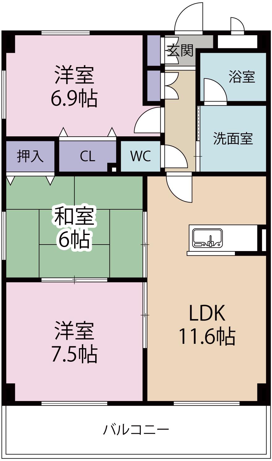 BELL COURT AWANO(3LDK/2階)の間取り写真