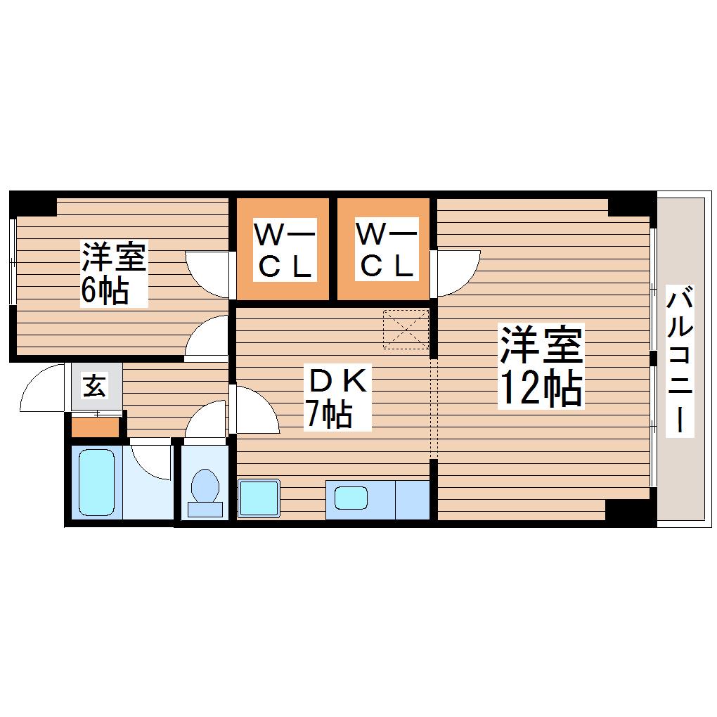 二軒茶屋グランドハイツ(2DK/3階)の間取り写真
