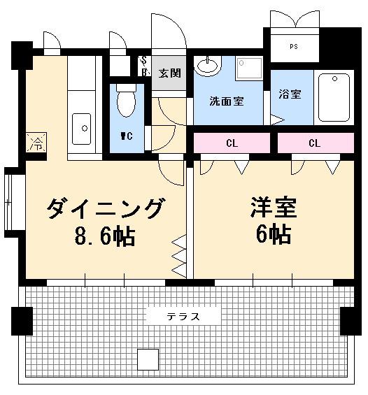 ランドマーク庚午(1LDK/9階)の間取り写真