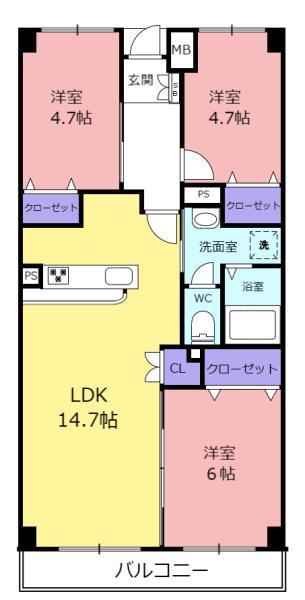 戴慶カーサグラシア(3LDK/7階)の間取り写真