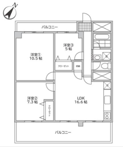 ヴェルデュール相模原(3LDK/7階)の間取り写真