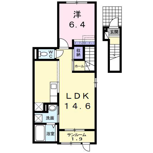 ハーベスト(1LDK/2階)の間取り写真