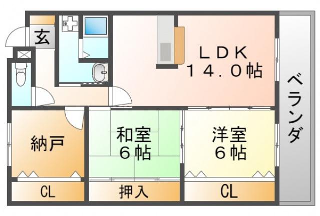 カルム千里山土井(2SLDK/2階)の間取り写真