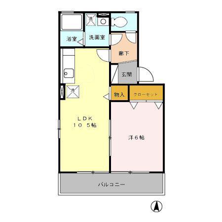 ハーベスト大和D(1LDK/2階)の間取り写真