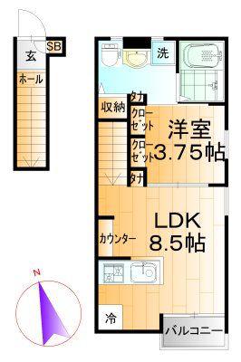 ベルリード武蔵境(1LDK/2階)の間取り写真