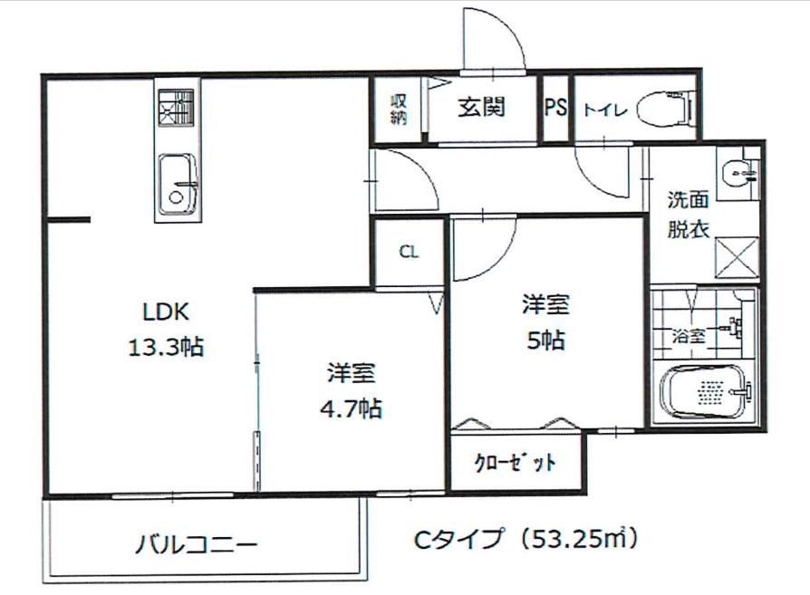 RIVIERE西宮(2LDK/3階)の間取り写真