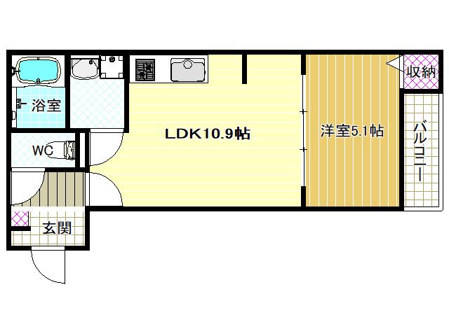 アレグリア藤井寺(1LDK/1階)の間取り写真
