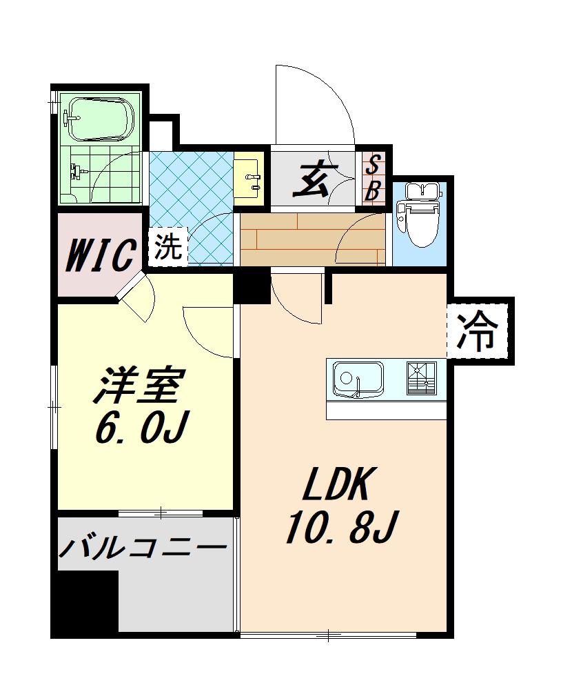 ウィルローズ日本橋浜町(1LDK/2階)の間取り写真