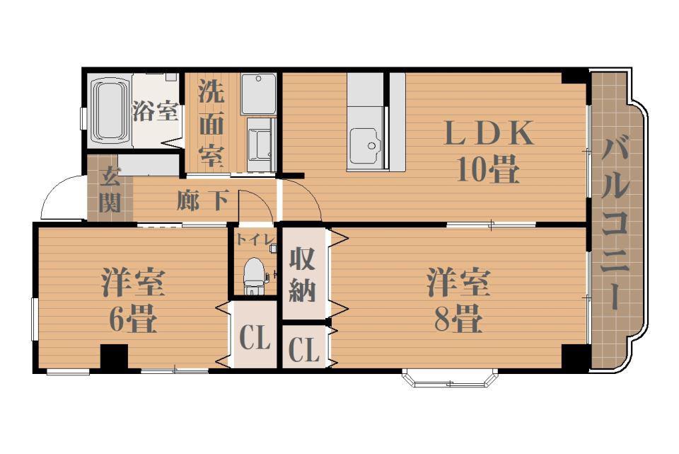 サンパレス新屋敷(2LDK/5階)の間取り写真