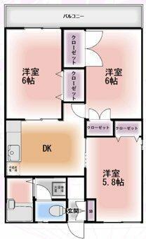 グリーンパーク(3DK/2階)の間取り写真