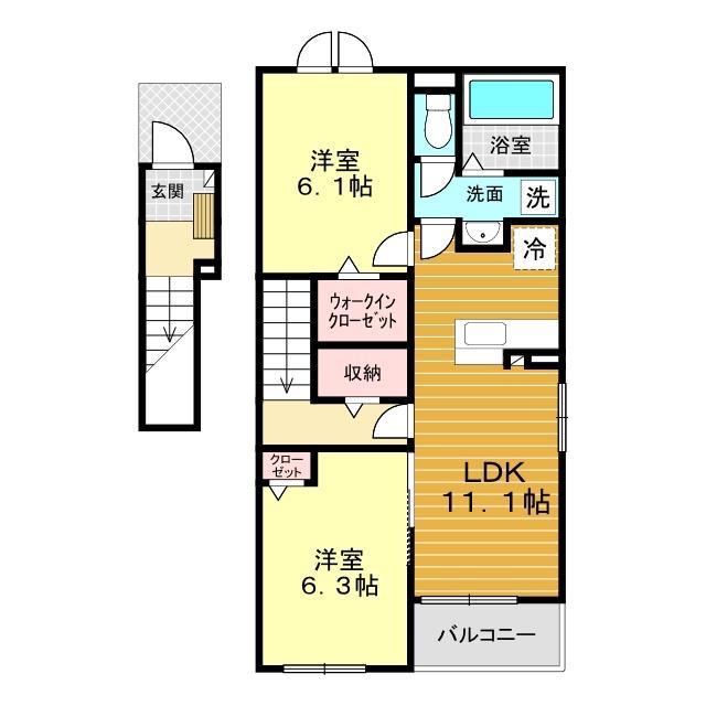 ブラッサム(2LDK/2階)の間取り写真