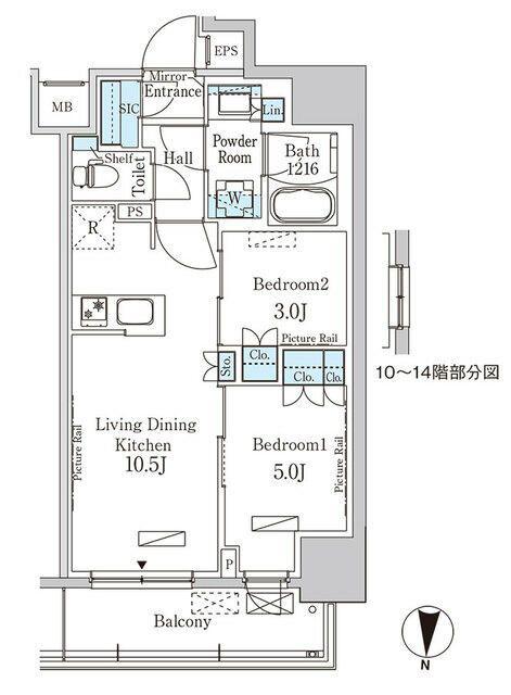 パークアクシス錦糸公園(2LDK/14階)の間取り写真