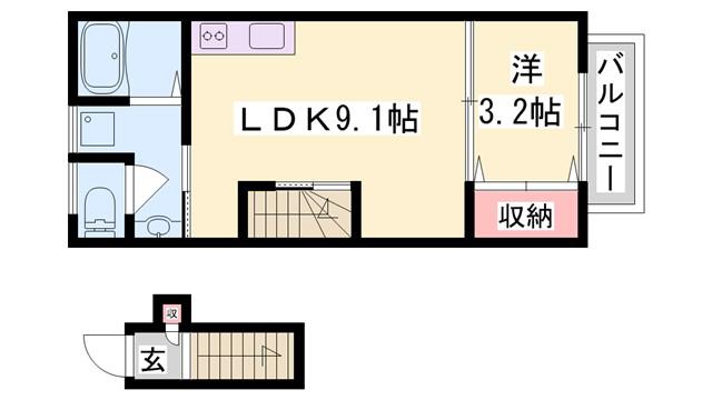 サンフォルテ三木西(1LDK/2階)の間取り写真