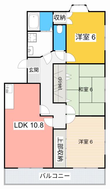 池田ハイツII(2LDK/3階)の間取り写真