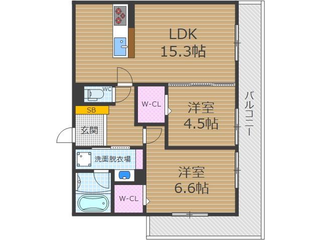D-RESIDENCE南茨木Ⅱ(2LDK/1階)の間取り写真