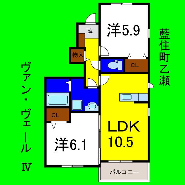 ヴァン・ヴェール IV(2LDK/1階)の間取り写真