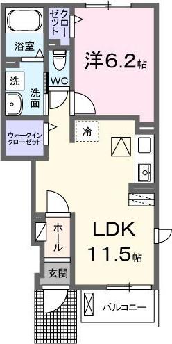 ベルデュールI(1LDK/1階)の間取り写真