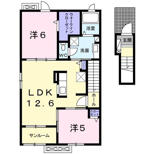 ルミエール大東I(2LDK/2階)の間取り写真