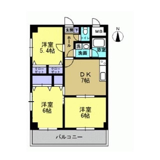 サンクレスト(3DK/4階)の間取り写真