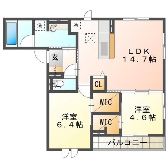 アネシスVILLA赤堀(2LDK/1階)の間取り写真