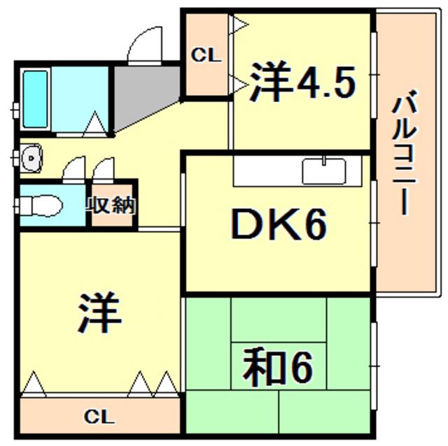 御園団地四号棟(3DK/5階)の間取り写真