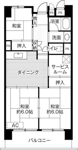 ビレッジハウス成田吾妻タワー1号棟(3SDK/8階)の間取り写真