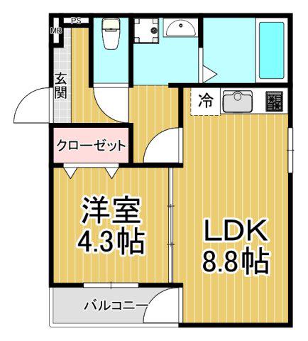 フジパレス西宮甲東園3番館(1LDK/3階)の間取り写真