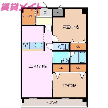 DELAPAN ユーアイ(2LDK/7階)の間取り写真
