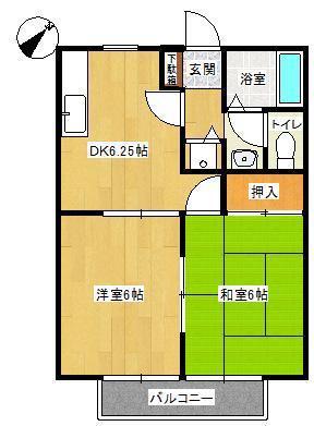 グランパ中司 B棟(2DK/2階)の間取り写真