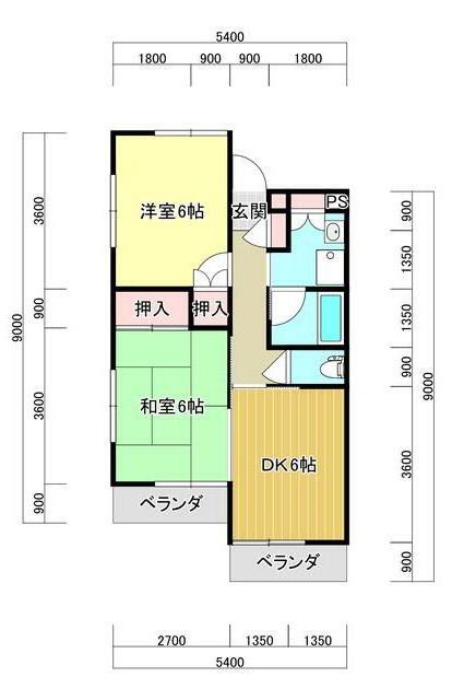谷中ハイツ(2DK/1階)の間取り写真