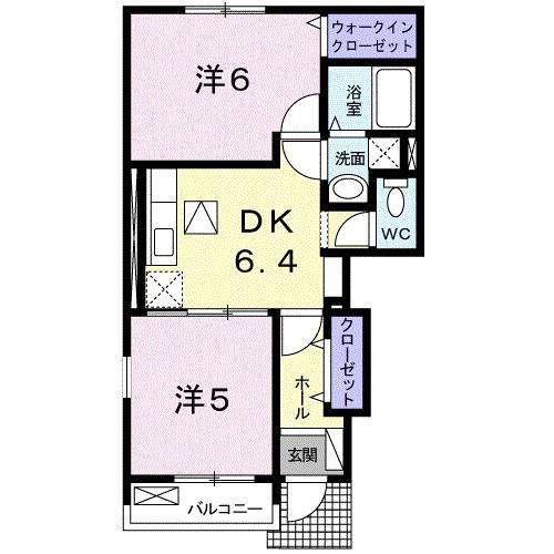 レクレド-ルB(2DK/1階)の間取り写真