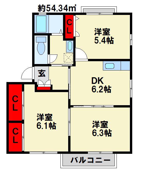 シャーメゾン光国 A(3DK/1階)の間取り写真