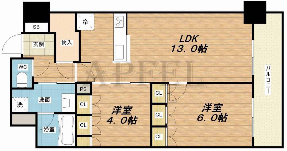 RJR堺筋本町タワー(2LDK/7階)の間取り写真