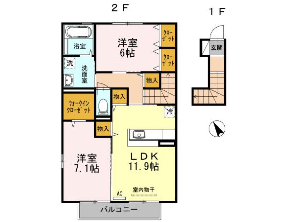 アヴニール優 BC(2LDK/2階)の間取り写真
